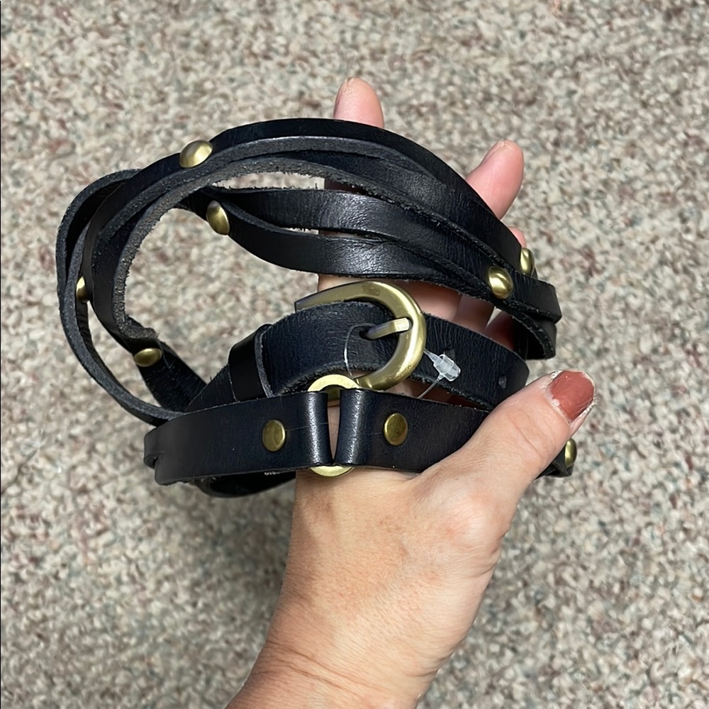 Sitka double wrap Black Leather braided Belt with Gold studs